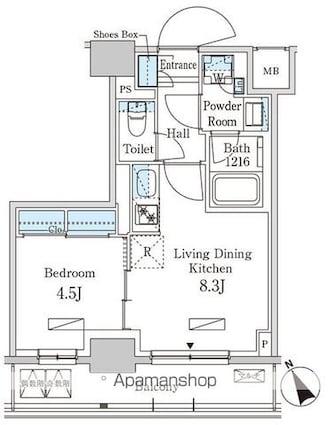 パークアクシス日本橋茅場町ステーションゲート[1LDK/32.9m2]の間取図