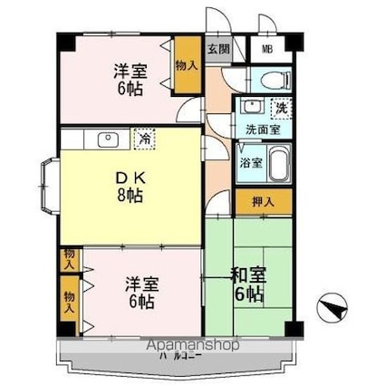 ヴェルドミール[3DK/66.02m2]の間取図