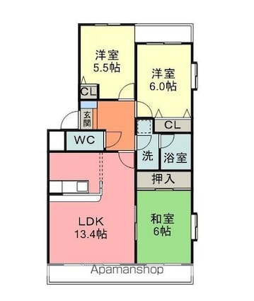 シャンブルクレール[3LDK/67m2]の間取図