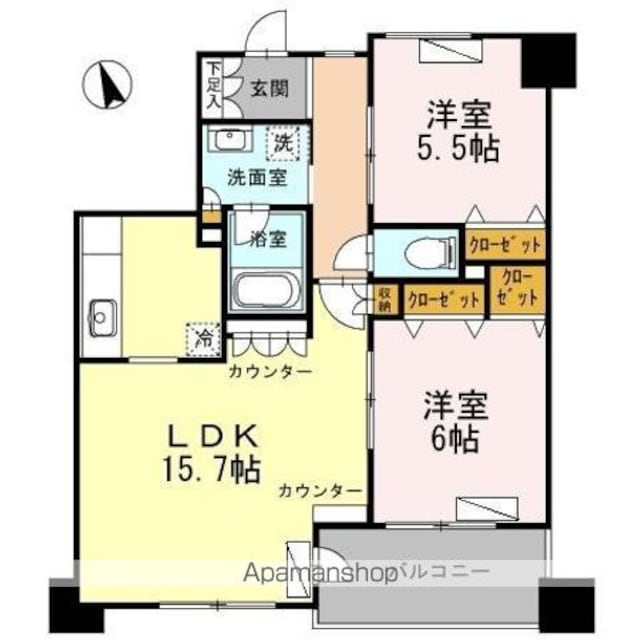 カスタリア荒川[2LDK/60m2]の間取図