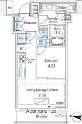 パークコート渋谷ザタワー[1LDK/41.72m2]の間取図