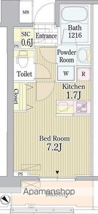 ＰＲＩＭＥ　ＵＲＢＡＮ　東中野　ＣＯＵＲＴ[1K/25.64m2]の間取図