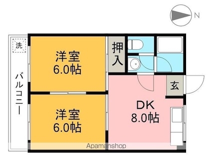 ウエストハイツ[2DK/39.74m2]の間取図