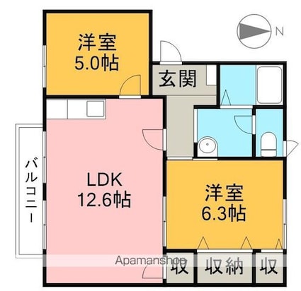 クレセントガーデン　Ｂ棟[2LDK/54.82m2]の間取図