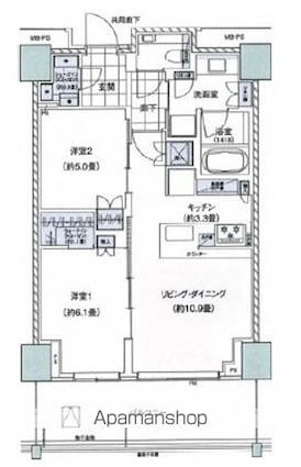 東京都新宿区四谷１丁目[2LDK/61.42m2]の間取図