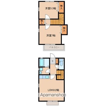 宮城県仙台市若林区蒲町[2LDK/55.8m2]の間取図