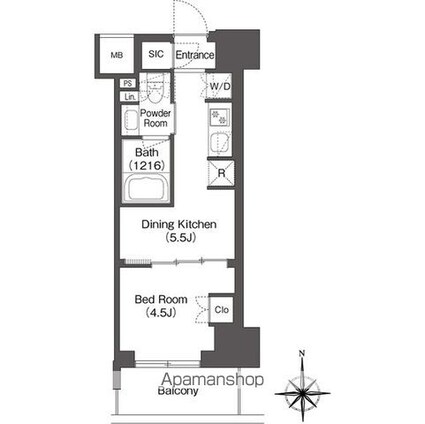 コンフォリア東新宿[1DK/25.23m2]の間取図