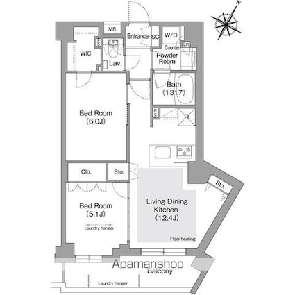 東京都文京区目白台３丁目[2LDK/55.94m2]の間取図