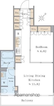 東京都世田谷区北沢５丁目[1LDK/42.07m2]の間取図