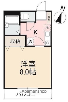 クレイドル橋谷Ⅰ・Ⅱ[1K/26m2]の間取図