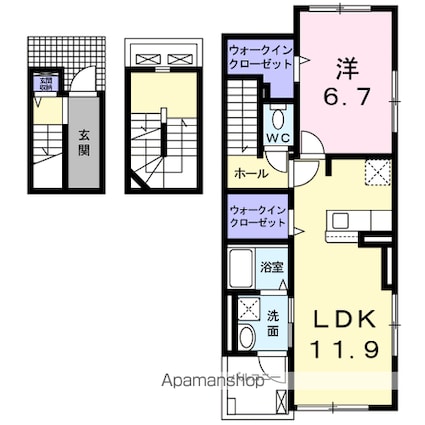 愛知県名古屋市北区楠２丁目[1LDK/59.21m2]の間取図