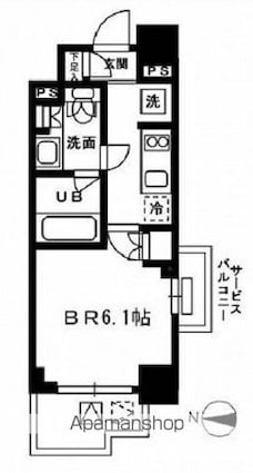 レジディア新宿イーストⅢ[1K/20.54m2]の間取図