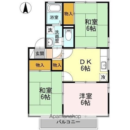 ハイカムール鴨川　Ｂ棟[3DK/53.72m2]の間取図