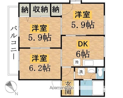 ディアスＫ２[3DK/53.01m2]の間取図