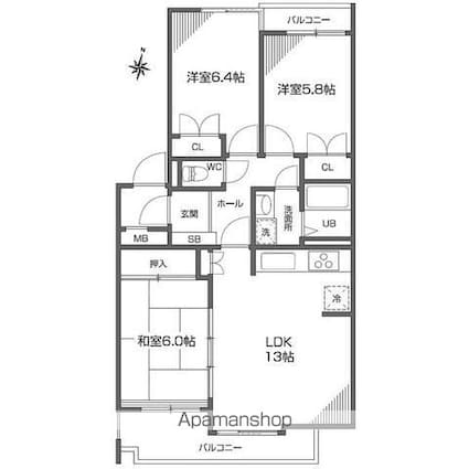 ウィステリア緑ヶ丘[3LDK/70.77m2]の間取図
