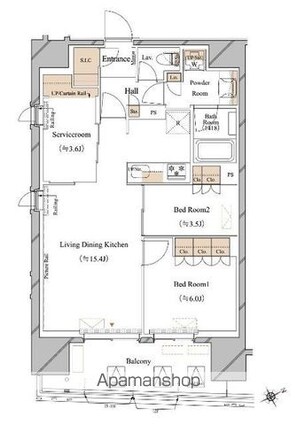 ブランシエスタ浅草蔵前[2SLDK/66.64m2]の間取図