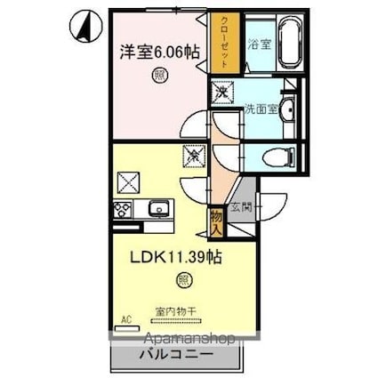 ベルコート川崎[1LDK/43.94m2]の間取図