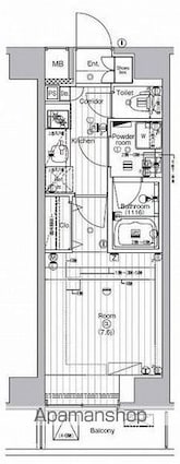 ザ・プレミアムキューブＧ潮見[1K/25.62m2]の間取図