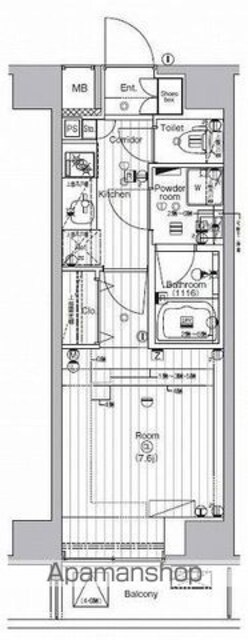 ザ・プレミアムキューブＧ潮見[1K/25.62m2]の間取図