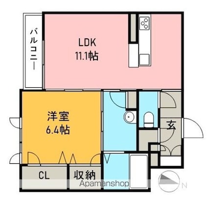 ゆいまーる[1LDK/44.86m2]の間取図