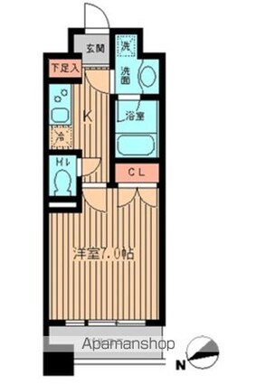 東京都新宿区築地町[1K/24.86m2]の間取図