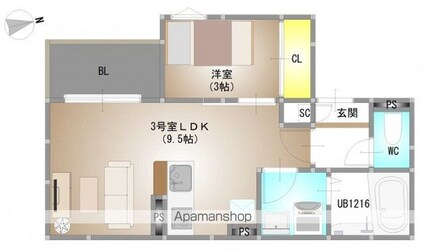 岡山県岡山市南区新保[1LDK/30.9m2]の間取図