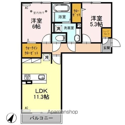 ロイジェントパークス　レイクタウン　Ⅱ　Ｌ[2LDK/57.63m2]の間取図