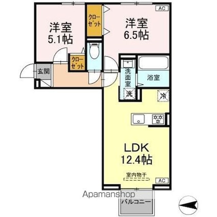 ウィスティリアⅡ[2LDK/53.77m2]の間取図