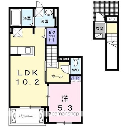 サンライト高松[1LDK/42.58m2]の間取図