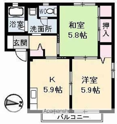 フレグランス駅家　Ｂ棟[2K/43.75m2]の間取図