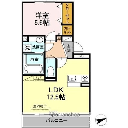 レーヴ新地[1LDK/44.21m2]の間取図