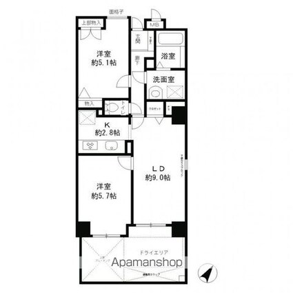 レジディア六本木檜町公園[2LDK/51.72m2]の間取図