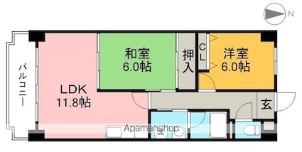 サンハイツ上町（１）[2LDK/57m2]の間取図