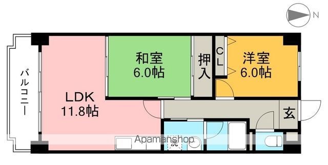 サンハイツ上町（１）[2LDK/57m2]の間取図