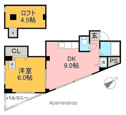 高知県高知市桟橋通１丁目[1DK/36m2]の間取図