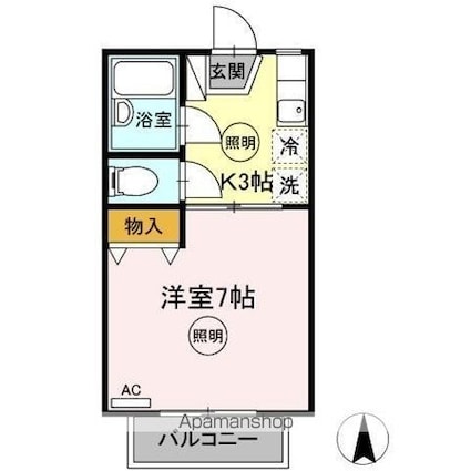 コンフォート屋島[1K/23.4m2]の間取図