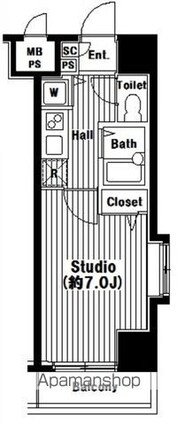 東京都港区芝３丁目[1K/22.4m2]の間取図