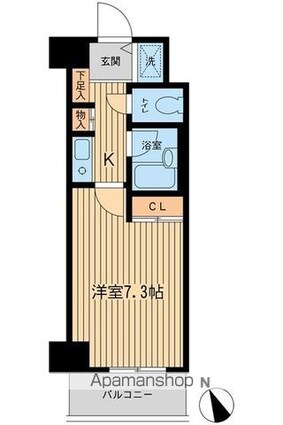 ベジフル北新宿弐番館[1K/22.73m2]の間取図