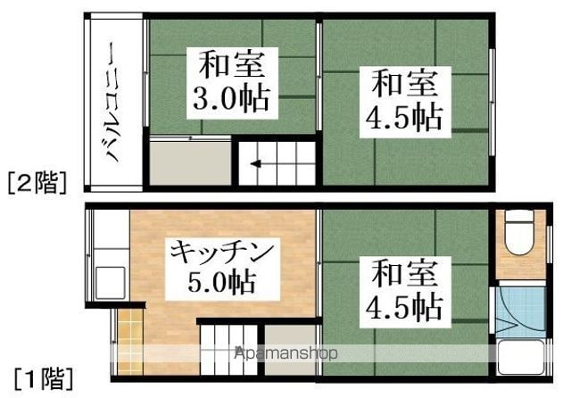 近鉄南大阪線 高見ノ里駅 徒歩9分 2階建 築59年の間取り写真