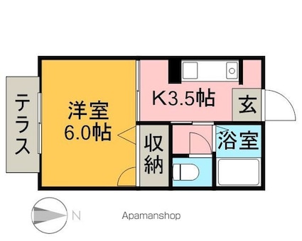ワンブランチ[1K/22.96m2]の間取図