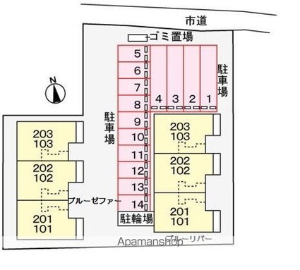 ブルーゼファー[2DK/44.75m2]の配置図