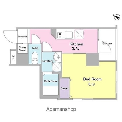 メゾンピオニー日本橋浜町[1K/25.11m2]の間取図