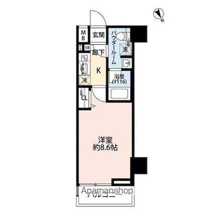 プレール・ドゥーク中板橋[1K/25.65m2]の間取図