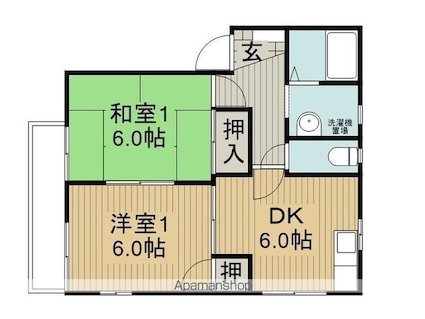 フレグランスカサイＢ棟[2DK/43m2]の間取図