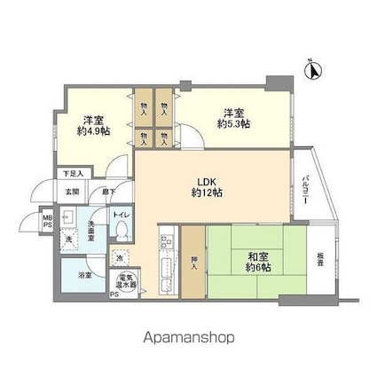 パレ二子玉川[3LDK/66.56m2]の間取図