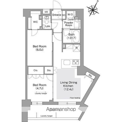 東京都文京区目白台３丁目[2LDK/55.28m2]の間取図