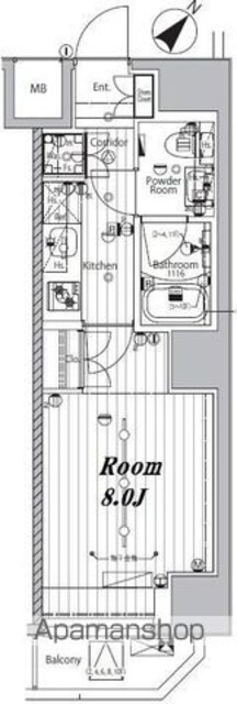 メイクスデザイン門前仲町ＧＲＯＶＥ[1K/25.52m2]の間取図