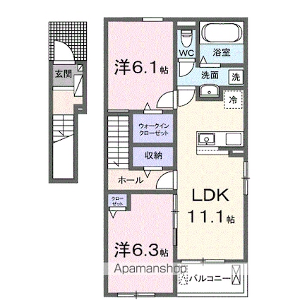 「仮称」古川鶴ケ埣アパートⅠ[2LDK/58.57m2]の間取図