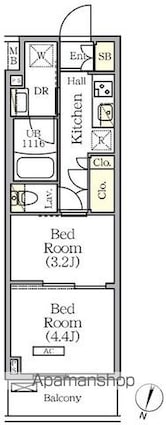 ＡＲＫＭＡＲＫ世田谷砧[2K/25.47m2]の間取図