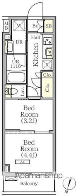 ＡＲＫＭＡＲＫ世田谷砧[2K/25.47m2]の間取図